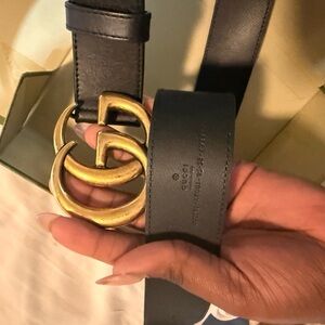Gucci Black Leather Belt with Gold GG Buckle